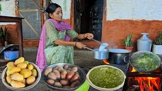Thumbnail: Authentic Nepali Village Cooking | Goat Head, Colocasia Leaves & Potatoes on Open Fire | Rural Nepal