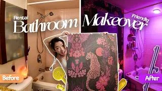 Thumbnail: 🚿 From Boring Bathroom To MOODY FEVER DREAM 🐆💜 | Renter Friendly Makeover