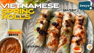 Thumbnail: Vietnamese Summer Rolls Recipe | with Peanut Hoisin Sauce 🤤 | Chicken vs Salmon Edition