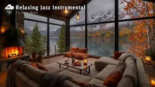 Thumbnail: Stress Relief with Relaxing Jazz Instrumental 🌧️ Cozy Lakeside Cabin Ambience on Autumn Rainy Day
