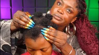 Thumbnail: I GAVE AN✨ASMR Hypnotic Long Nails Scalp Scratching on Bantu Knots | Whisper, Hair Brushing, & Gum