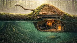 Thumbnail: I Built a Cozy Shelter on a Fallen Tree Above Icy Water