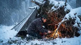 Thumbnail: Trapped in -21°C | A Fallen Tree Became My Warm Shelter | Extreme Winter Survival – Catch & Cook