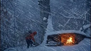 Thumbnail: Caught in a -16°C Heavy Snowstorm – Building a Warm Survival Shelter Inside a Fallen Tree