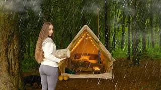 Thumbnail: 🌧️2 Days Camping in Heavy Rain with My Dog | Cozy Hot Tent & Wood Stove ASMR