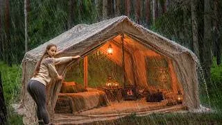 Thumbnail: ⛈️ 35 Hours Solo Camping in a Huge Tent During a Thunderstorm | Wood Stove, Fishing & ASMR 🌧️