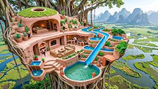 Thumbnail: Building a Treehouse Mansion with Spiral Water Slide, & Carved Interior Using Primitive Tools