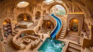Thumbnail: Building a 4-Level Underground Clay Mansion Carved into a Cliff with River Pool Using Primitive Tool