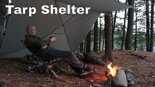 Thumbnail: Late Fall Bushcraft Camp - Tarp Camping Shelter Setup - Debris Recliner