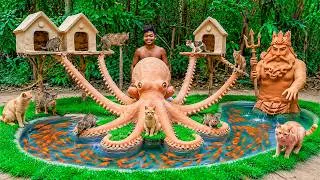 Thumbnail: I Built a Giant Clay Octopus Cat House with a Red Fish Pond! 🐙🐱