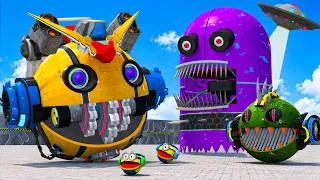 Thumbnail: MS PACMAN & 2 POLICE PACMAN VS ALIEN BATTLE ALIEN ROBOT PACMAN - EPIC 3D BATTLE #17