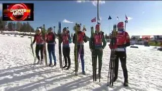 Thumbnail: Biathlon Women's world cup Holmenkollen 2019 Pursuit Ceremony Kuzmina Herrmann Oeberg