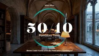 Thumbnail: 50/10 Pomodoro Study Timer | Rainy Library Background Noise for Deep Focus | 뽀모도로, 스터디 타이머