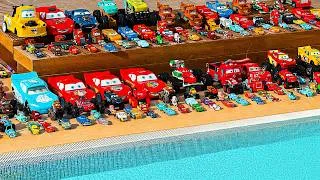 Thumbnail: Disney Pixar Cars falling into deep pool, Lightning McQueen, Tow Mater, Mack, Sally, Francesco