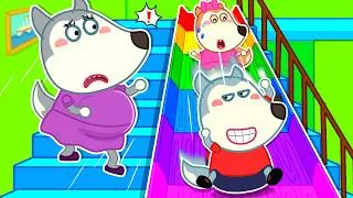 Thumbnail: Wolfoo Got a Slide for Going Down the Stairs! Homemade Wooden Slide Adventure |Safety Rules for Kids