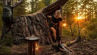 Thumbnail: Bushcraft Shelter, River Swim & Campfire Dinner | ASMR