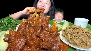 Thumbnail: Beef Ribs Curry, Boiled Cucumber, Rice Mukbang, Baby & Mama Mukbang 😄🥰