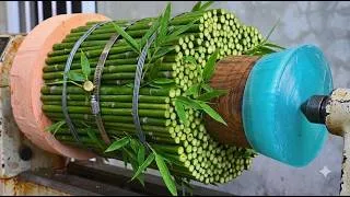 Thumbnail: The art of wood turning—an impressive crafting technique combining bamboo strips and epoxy resin.