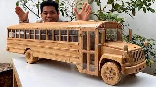 Thumbnail: Wood Carving - Classic American School Bus Model - Woodworking Art