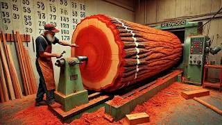 Thumbnail: Giant Redwood Logs Processed in a Dangerous Factory - Unique Wood Carvings