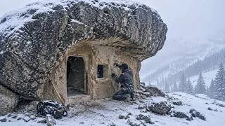 Thumbnail: This man, stranded on a mountain, builds a secret shelter inside a giant rock!
