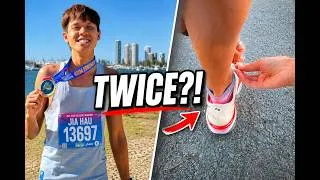 Thumbnail: The Shoelace Mistake | Gold Coast Marathon 2026 Vlog