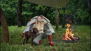 Thumbnail: My Rescue Dog's First Camping Adventure 🐶🌧️ | Rain|Campfire & ASMR