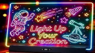 Thumbnail: LED Note Board with Colors, Rechargeable 17 Inch Doodle Glow 9 Mode Light Up Desk Sign Letter Messag