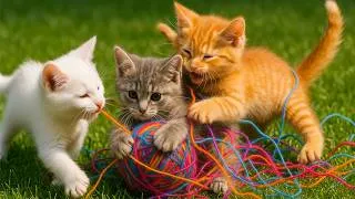 Thumbnail: Cute kittens playing with colorful balls of yarn - Cat sounds - Cat videos
