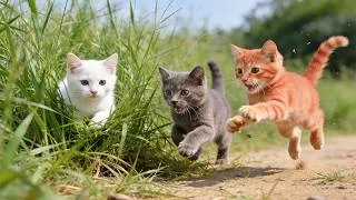 Thumbnail: Cute kittens chasing each other in the tall grass - Cat sounds - Cat videos