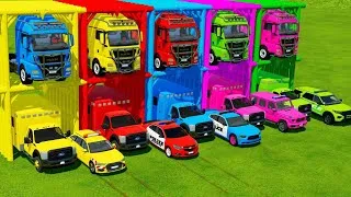 Thumbnail: TRANSPORTING ALL POLICE CARS and AMBULANCE EMERGENCY VEHICLES WITH MERCEDES POLICE TRUCKS ! FS22