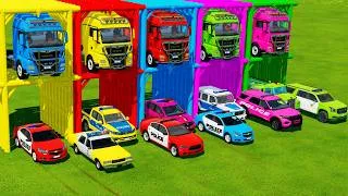Thumbnail: TRANSPORTING ALL POLICE CARS and AMBULANCE EMERGENCY VEHICLES WITH MERCEDES POLICE TRUCKS ! FS22