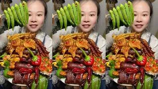 Thumbnail: 🔥 Homemade Mukbang | Braised Pork, Water Spinach, Eggs & Super Spicy Chili 🌶️ | Super delicious