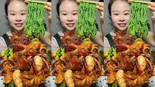 Thumbnail: 🔥 Homemade Mukbang | Braised Pork, Water Spinach, Eggs & Super Spicy Chili 🌶️ | Super delicious