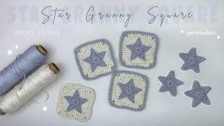 Thumbnail: Star Granny Square Crochet Tutorial ٠࣪★⋆| Step by Step + Symbol Pattern ✮⋆˙⟡