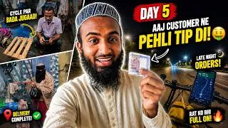 Thumbnail: Day 5: Aaj Customer Ne Pehli Tip Di! 🤑 Cycle Par Bada Jugaad Aur Late Night Orders! 🌙🚴‍♂️