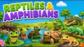 Thumbnail: Reptiles & Amphibians for Kids 🐸🐢🦎 | Learn Animal Names & Sounds | Fun Educational Video