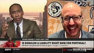 Thumbnail: FIRST TAKE | Roger Bennett Joins Stephen A Smith, says Ronaldo is a liability right now for Portugal