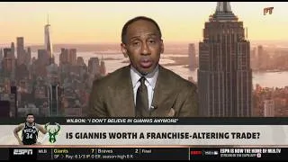 Thumbnail: FIRST TAKE | Stephen A agree with Wilbon: "Giannis is rare superstar worth changing a franchise for"