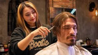 Thumbnail: 💈(ASMR) This Japanese Scissor Haircut Completely Changed His Look | Japanese Lady Barber Ms Rino