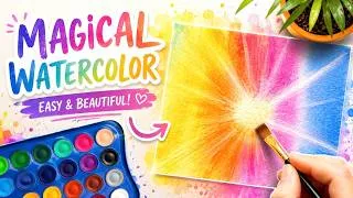 Thumbnail: Easy Watercolour Sunset Painting 🌈 | Magical Rainbow Wash Technique for Beginners
