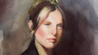Thumbnail: Watercolor Portrait Painting of a Woman in a Black Coat