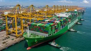 Thumbnail: How Giant Machines Empty 24,000-Container Mega Ships. Automated Port Engineering Documentary