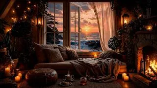 Thumbnail: A Quiet Evening in a Seaside Reading Nook… 🌅📖🔥 | Ocean, Fire & Bird Sounds for Study & Sleep