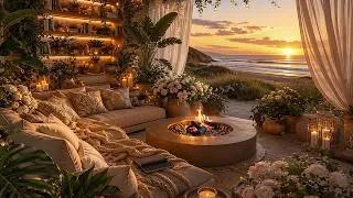 Thumbnail: Read by the Ocean Until Sleep Finds You… 📚🌊🔥 | Waves & Crackling Fire