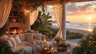 Thumbnail: The Evening Settled Gently by the Sea… 🌅🌊🔥 | Ocean Waves, Birdsong & Crackling Fire for Deep Sleep