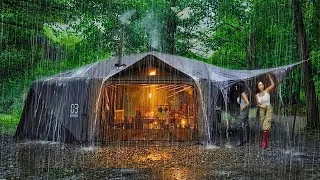 Thumbnail: ☔Two gorgeous girls Extreme heavy rain camping in ahuge two-room air tent