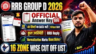 Thumbnail: RRB Group D Official Answer Key Date OUT🥳| 48 Shifts Data Analysis | Normalization & 16 Zone Cut Off