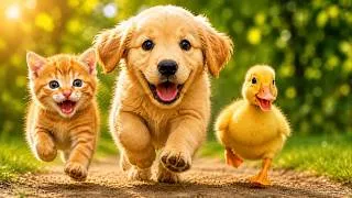 Thumbnail: 🐶 Golden Retriever Puppy Helps Lost Kitten & Duckling Find Their Moms | Animal Sounds for Kids 🦆🐱