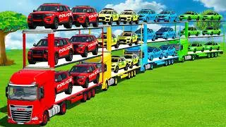 Thumbnail: TRANSPORTING ALL POLICE CARS, RED, BLUE, YELLOW & GREEN WITH MASSIVE TRAILERS - FS22